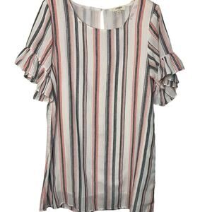 Umgee Mini Dress Size Medium Ruffle Sleeve Layered Modern Sun-Baked Neutrals